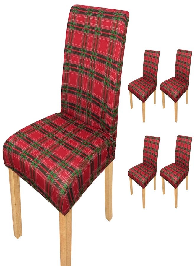 bnhjsdw 4Pcs Christmas Plaid Chair Covers Set - Stretch Elastic Edge, Removable Red Chair Protectors, Suitable for Dining Room/Kitchen Chairs - Image 1
